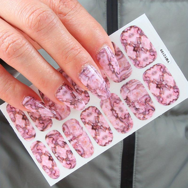 Pink Green Marble Print Toenail Polish Stickers Self Adhesive Art Decal Strips
