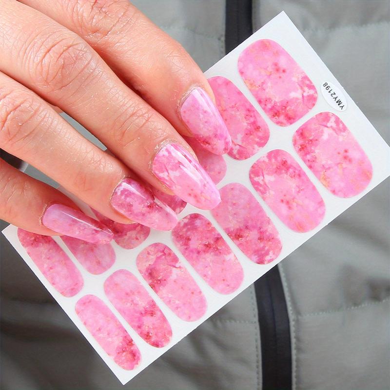 Pink Green Marble Print Toenail Polish Stickers Self Adhesive Art Decal Strips