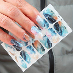 Pink Green Marble Print Toenail Polish Stickers Self Adhesive Art Decal Strips