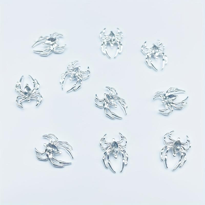 10pcs Spider Nail Art Charms Rhinestone Alloy Nail Accessories