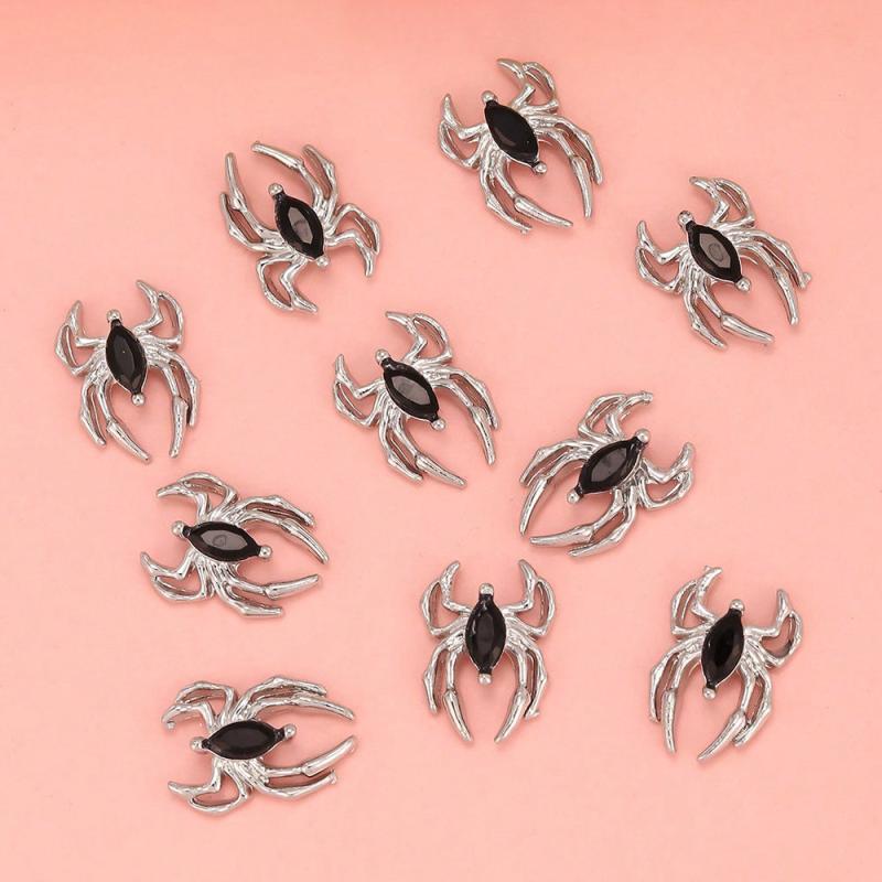 10pcs Spider Nail Art Charms Rhinestone Alloy Nail Accessories