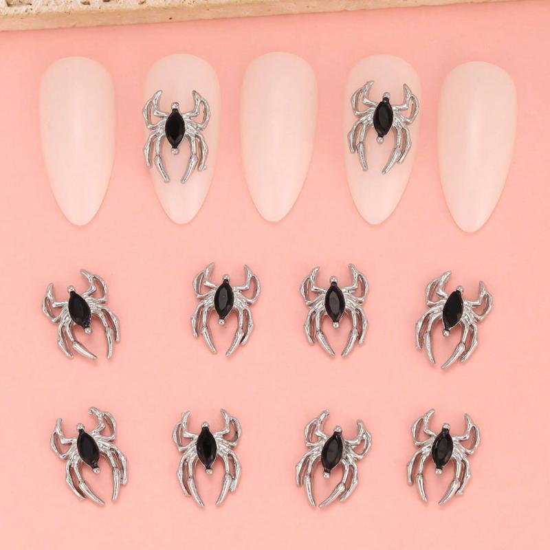 10pcs Spider Nail Art Charms Rhinestone Alloy Nail Accessories