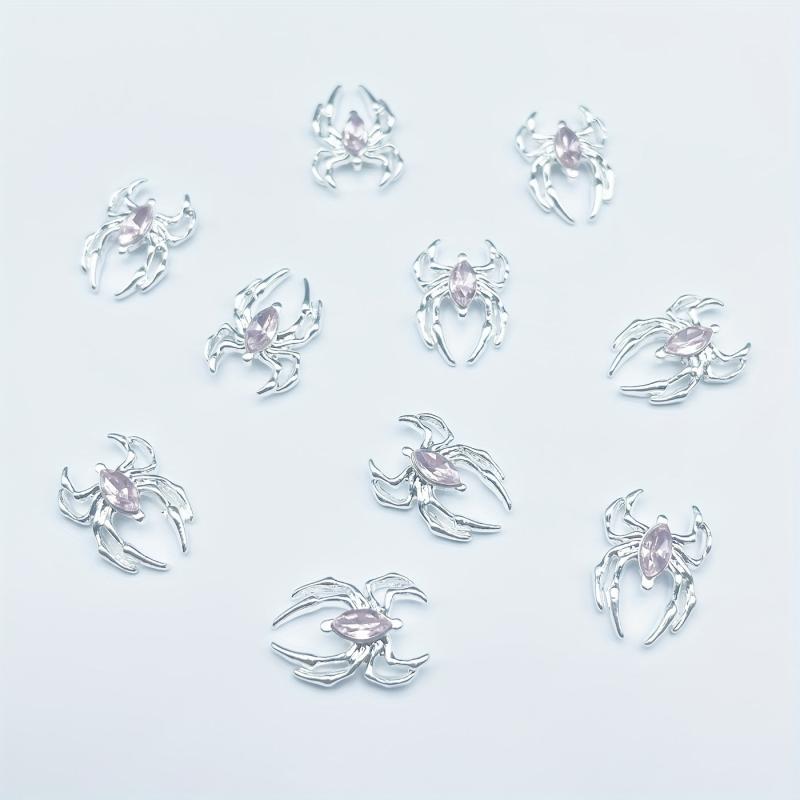 10pcs Spider Nail Art Charms Rhinestone Alloy Nail Accessories