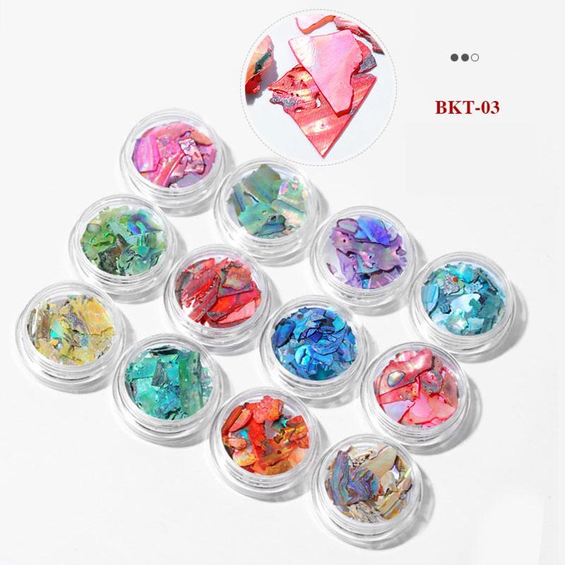12 Boxes Colorful 3D Nail Abalone Slices Nail Art Shell Stones Nail Sequins
