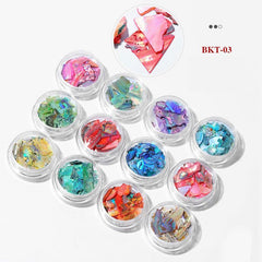12 Boxes Colorful 3D Nail Abalone Slices Nail Art Shell Stones Nail Sequins