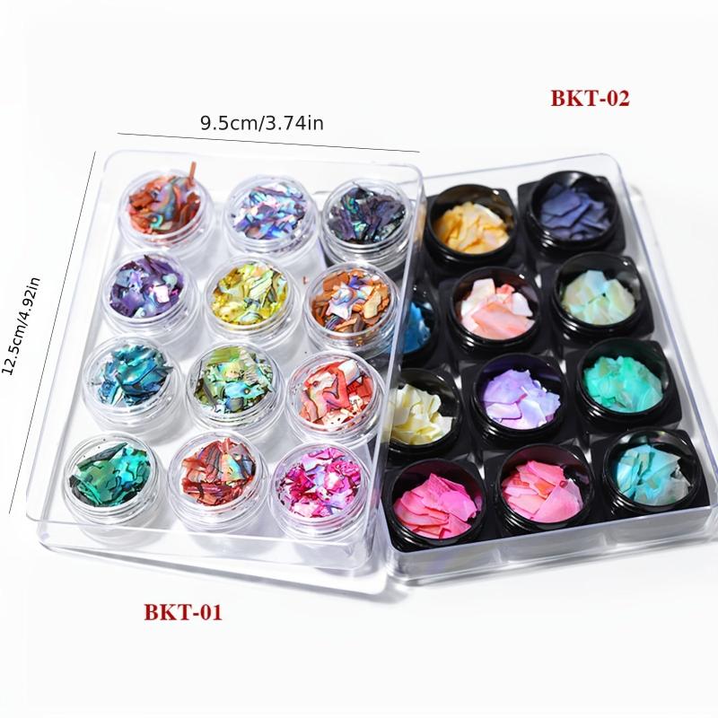 12 Boxes Colorful 3D Nail Abalone Slices Nail Art Shell Stones Nail Sequins
