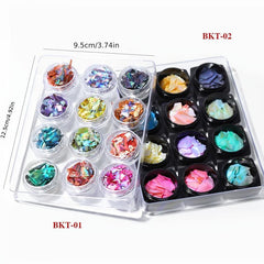12 Boxes Colorful 3D Nail Abalone Slices Nail Art Shell Stones Nail Sequins