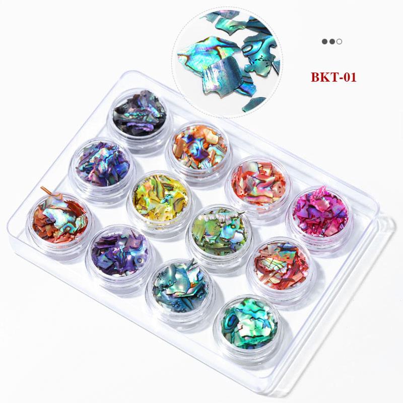 12 Boxes Colorful 3D Nail Abalone Slices Nail Art Shell Stones Nail Sequins