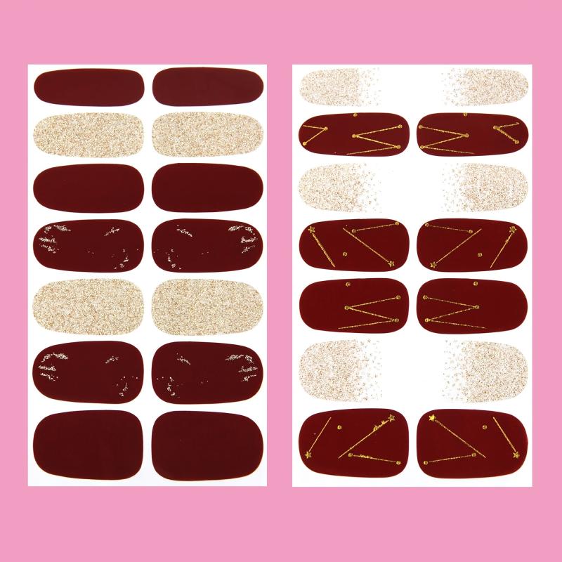 Red Nail Polish Strips Stickers Glitter Full Nail Wraps for Women Girls