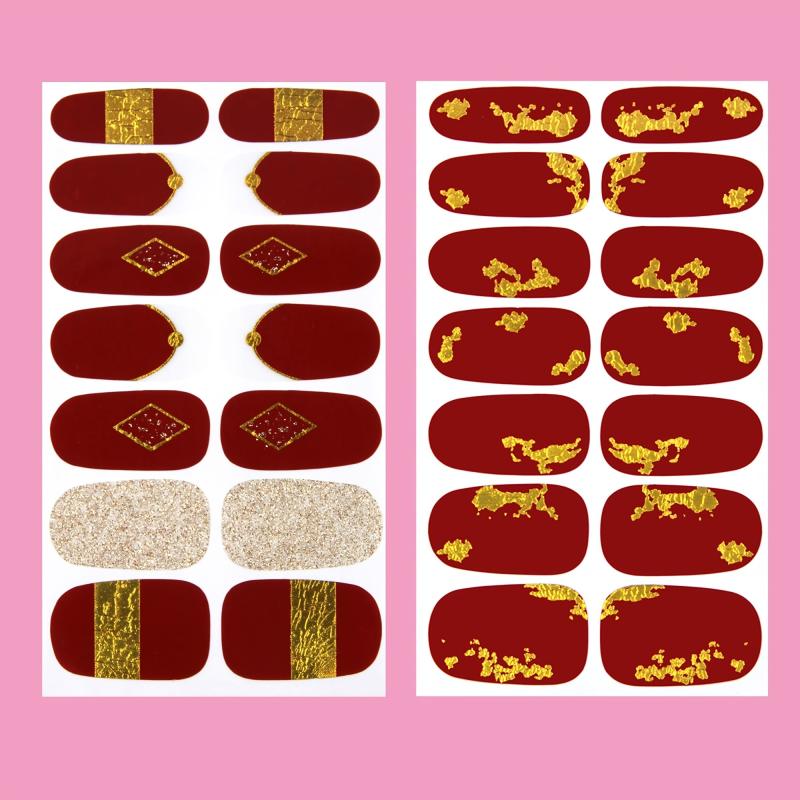 Red Nail Polish Strips Stickers Glitter Full Nail Wraps for Women Girls