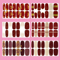 Red Nail Polish Strips Stickers Glitter Full Nail Wraps for Women Girls