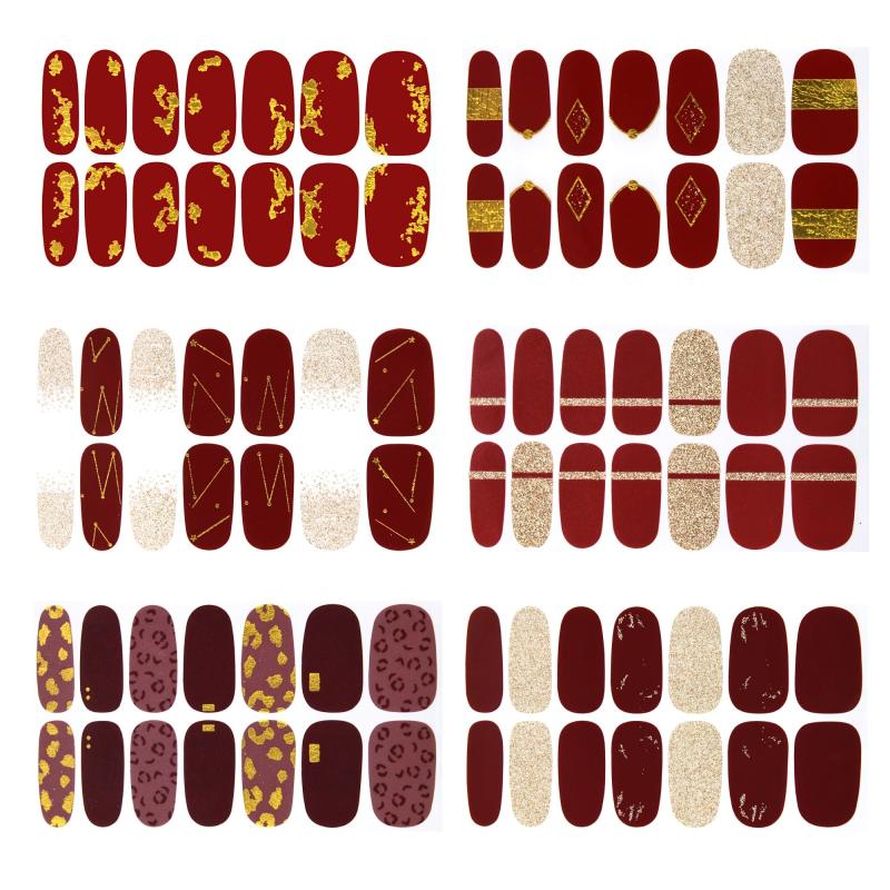 Red Nail Polish Strips Stickers Glitter Full Nail Wraps for Women Girls