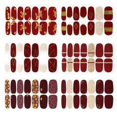 Red Nail Polish Strips Stickers Glitter Full Nail Wraps for Women Girls