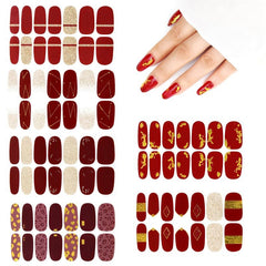 Red Nail Polish Strips Stickers Glitter Full Nail Wraps for Women Girls