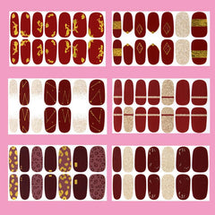 Red Nail Polish Strips Stickers Glitter Full Nail Wraps for Women Girls