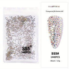 1440pcs Mixed Size Flat Back Glass Rhinestones for Nail Art DIY