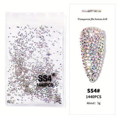 1440pcs Mixed Size Flat Back Glass Rhinestones for Nail Art DIY