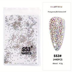 1440pcs Mixed Size Flat Back Glass Rhinestones for Nail Art DIY