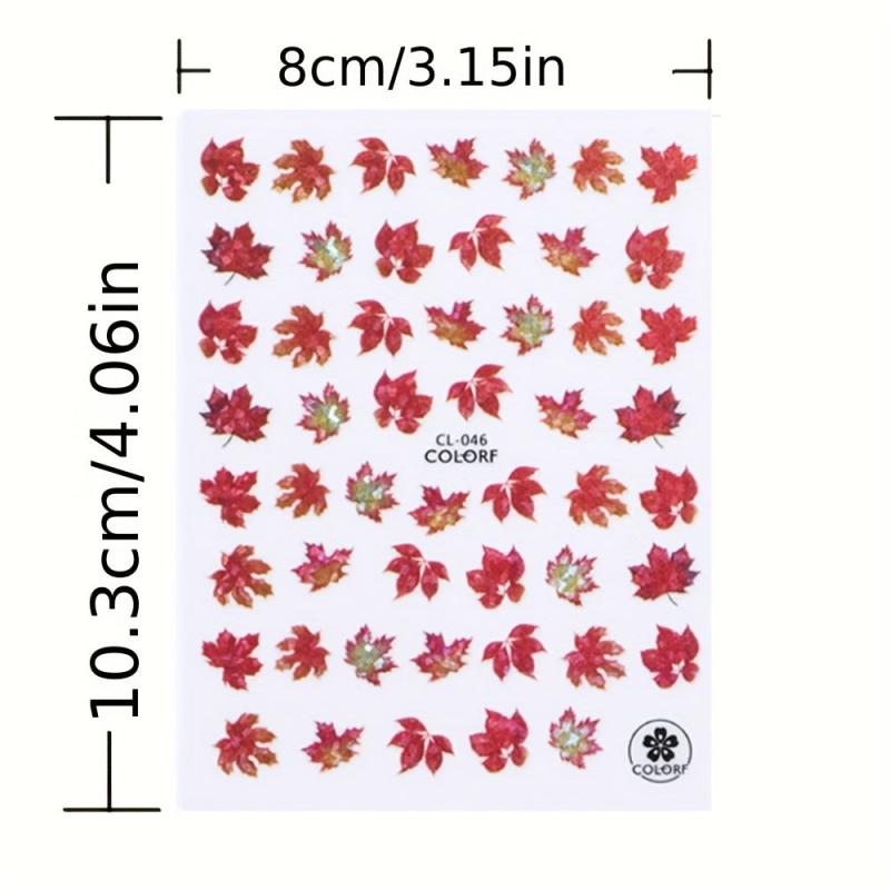 6pcs Fall Maple Leaf Nail Art Sticker Set Self Adhesive Decal 3D Nail Sticker