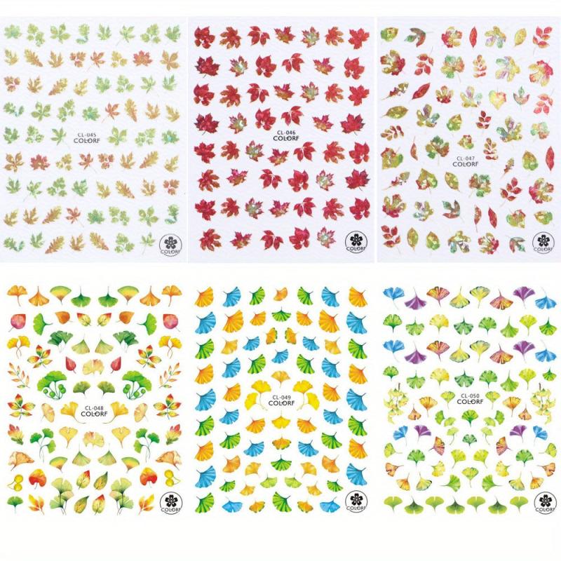6pcs Fall Maple Leaf Nail Art Sticker Set Self Adhesive Decal 3D Nail Sticker