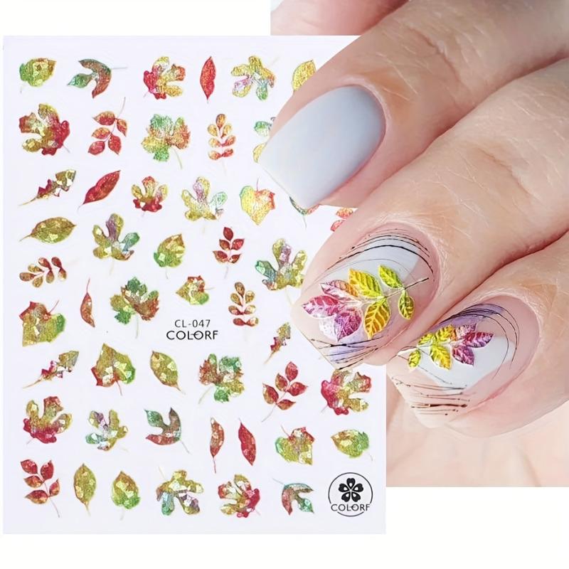 6pcs Fall Maple Leaf Nail Art Sticker Set Self Adhesive Decal 3D Nail Sticker