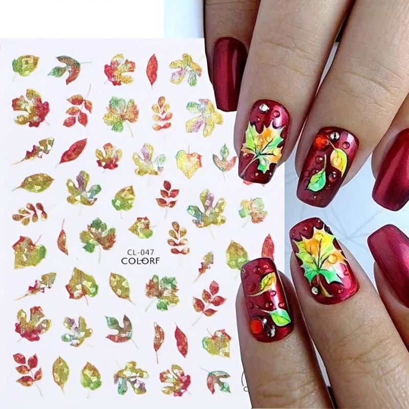 6pcs Fall Maple Leaf Nail Art Sticker Set Self Adhesive Decal 3D Nail Sticker