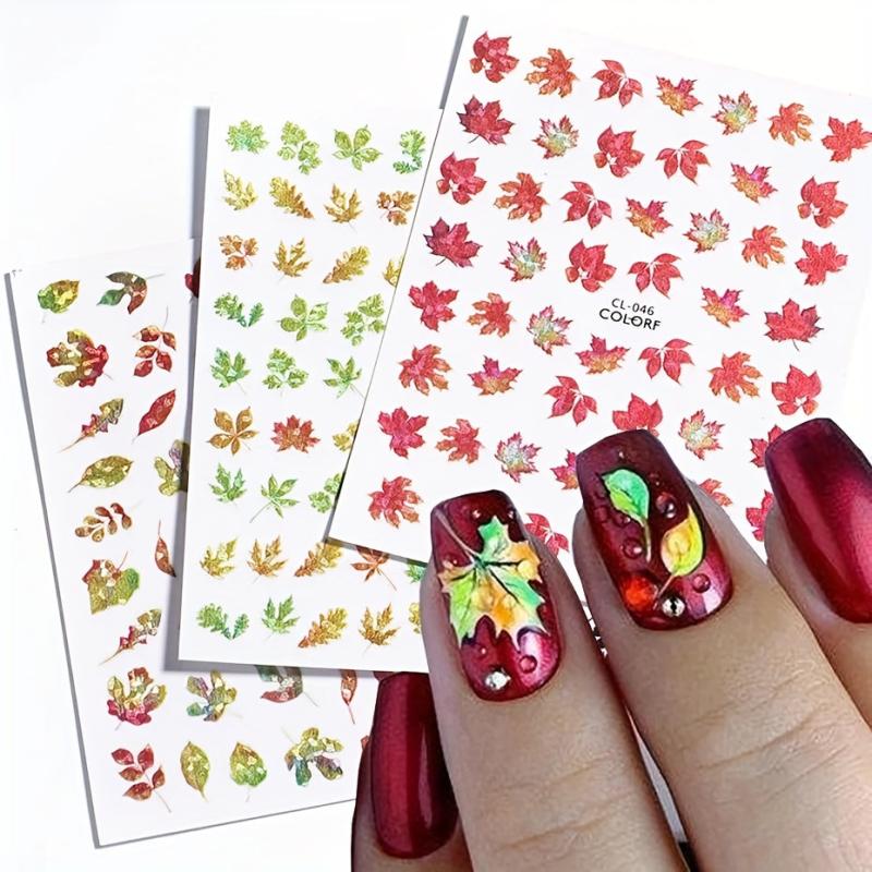 6pcs Fall Maple Leaf Nail Art Sticker Set Self Adhesive Decal 3D Nail Sticker