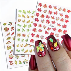 6pcs Fall Maple Leaf Nail Art Sticker Set Self Adhesive Decal 3D Nail Sticker