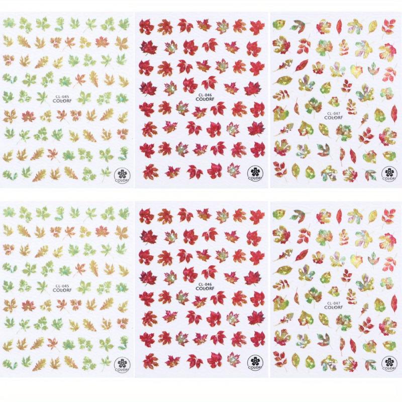 6pcs Fall Maple Leaf Nail Art Sticker Set Self Adhesive Decal 3D Nail Sticker