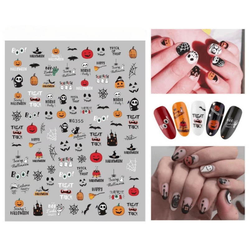 Halloween Nail Stickers Ghost Skull Nail Decals 3D Self Adhesive Stickers