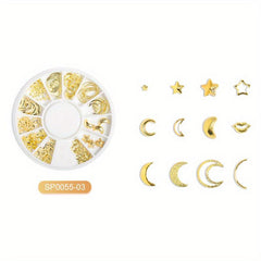 12 Grids Metal Nail Studs Star Moon Nail Art Kit