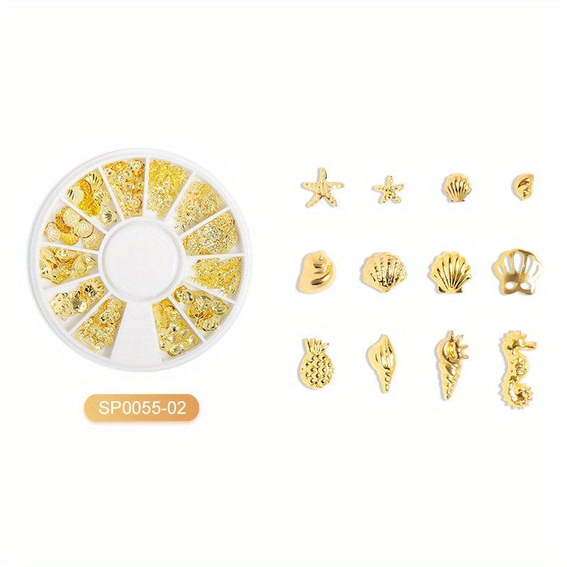 12 Grids Metal Nail Studs Star Moon Nail Art Kit