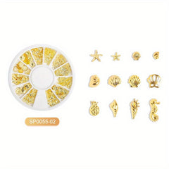 12 Grids Metal Nail Studs Star Moon Nail Art Kit