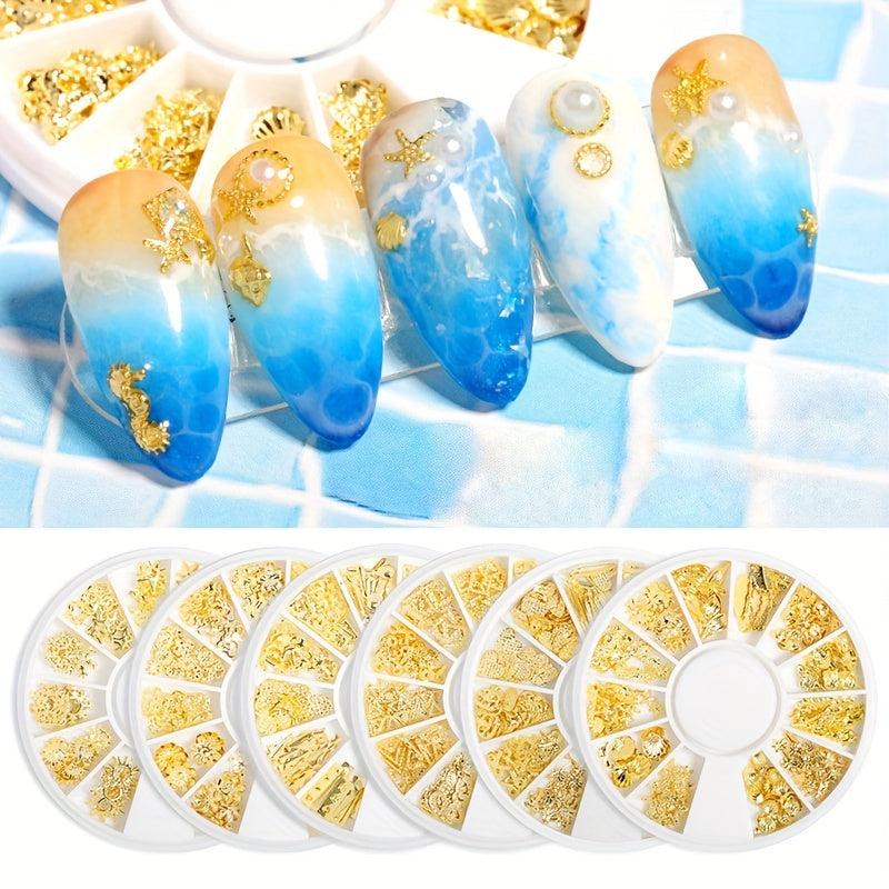 12 Grids Metal Nail Studs Star Moon Nail Art Kit