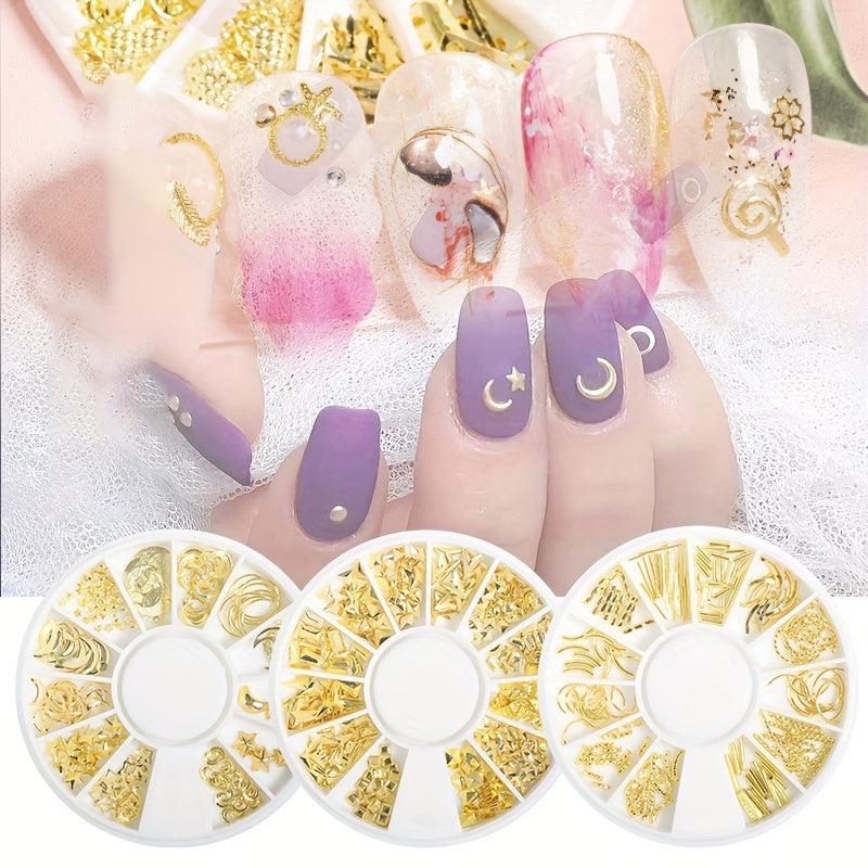12 Grids Metal Nail Studs Star Moon Nail Art Kit