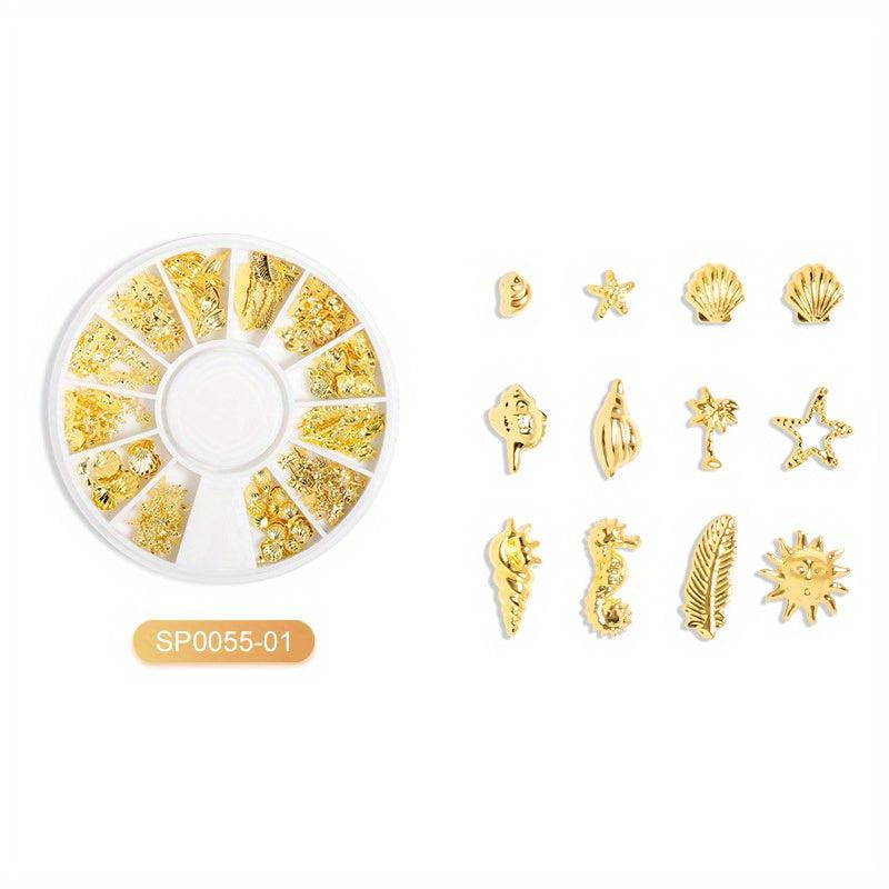 12 Grids Metal Nail Studs Star Moon Nail Art Kit