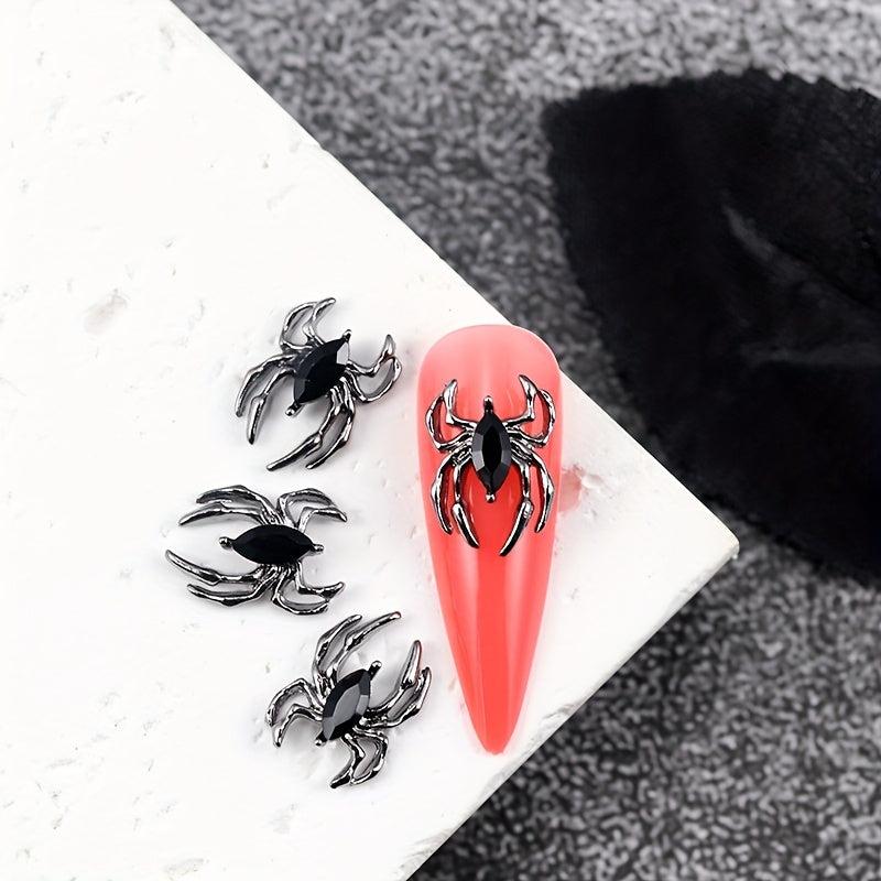 10pcs Halloween Spider Nail Art Charms With Rhinestones 3D Alloy Spider Nail Gem