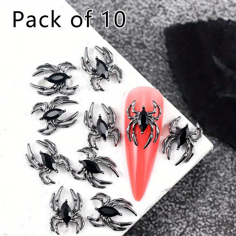10pcs Halloween Spider Nail Art Charms With Rhinestones 3D Alloy Spider Nail Gem
