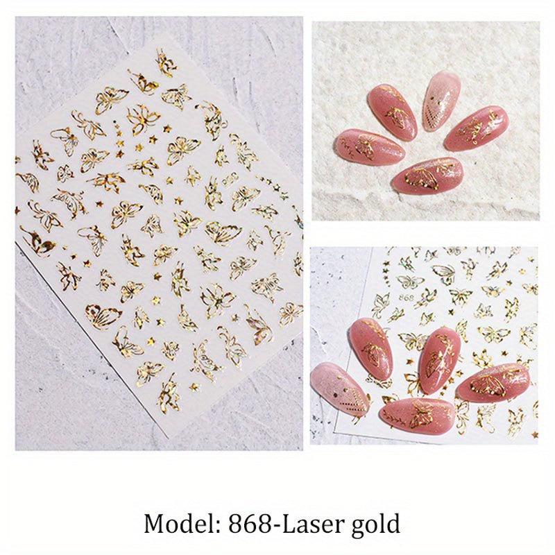 Y2K 3D Butterfly Nail Art Stickers Golden & Silver Shapes DIY Decoration