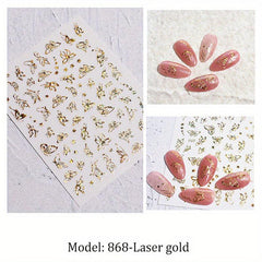 Y2K 3D Butterfly Nail Art Stickers Golden & Silver Shapes DIY Decoration