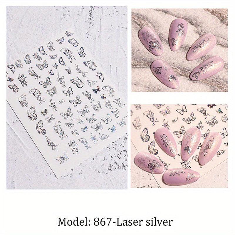 Y2K 3D Butterfly Nail Art Stickers Golden & Silver Shapes DIY Decoration