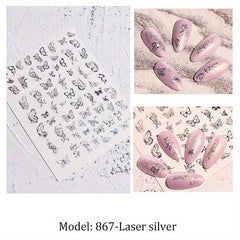 Y2K 3D Butterfly Nail Art Stickers Golden & Silver Shapes DIY Decoration