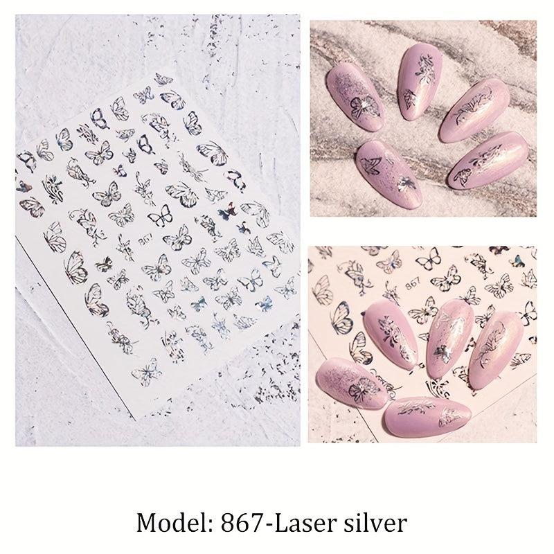 Y2K 3D Butterfly Nail Art Stickers Golden & Silver Shapes DIY Decoration