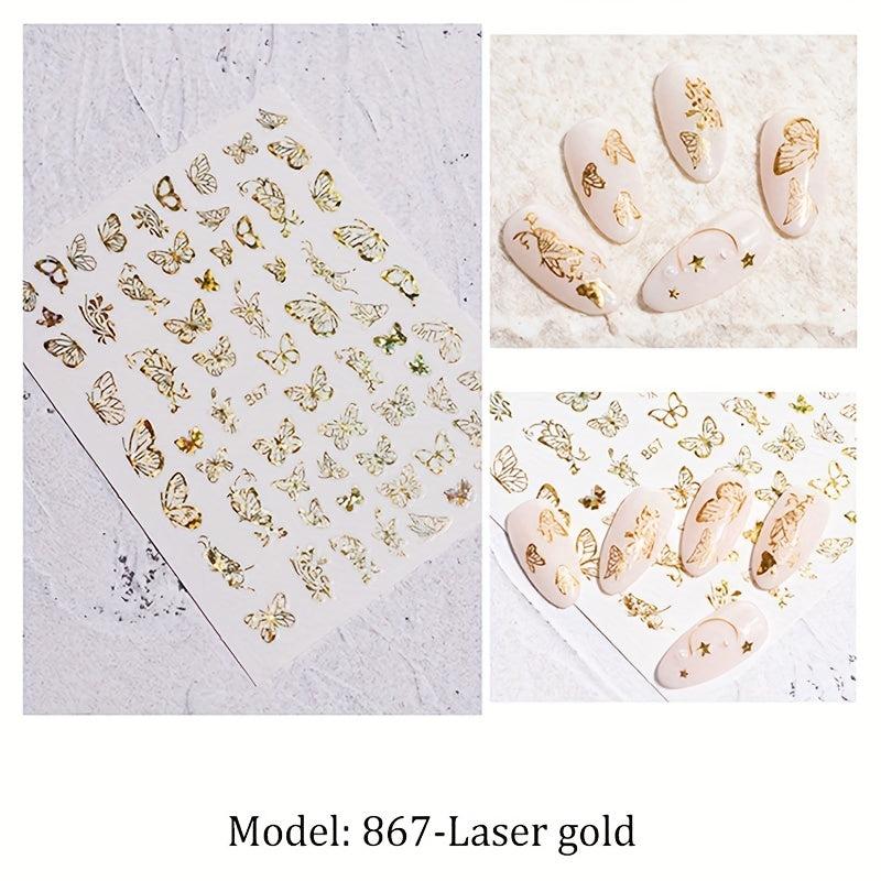 Y2K 3D Butterfly Nail Art Stickers Golden & Silver Shapes DIY Decoration