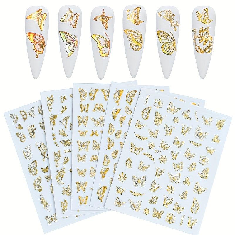 Y2K 3D Butterfly Nail Art Stickers Golden & Silver Shapes DIY Decoration