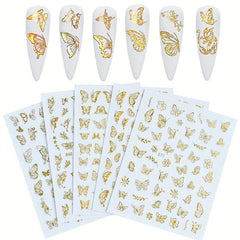 Y2K 3D Butterfly Nail Art Stickers Golden & Silver Shapes DIY Decoration