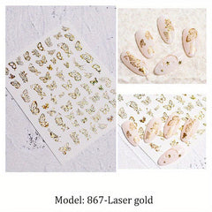 Y2K 3D Butterfly Nail Art Stickers Golden & Silver Shapes DIY Decoration