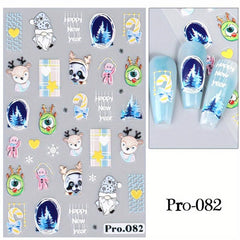 Christmas Cartoon Nail Art Stickers 5D Embossed Santa Snowflake Snowman Elk