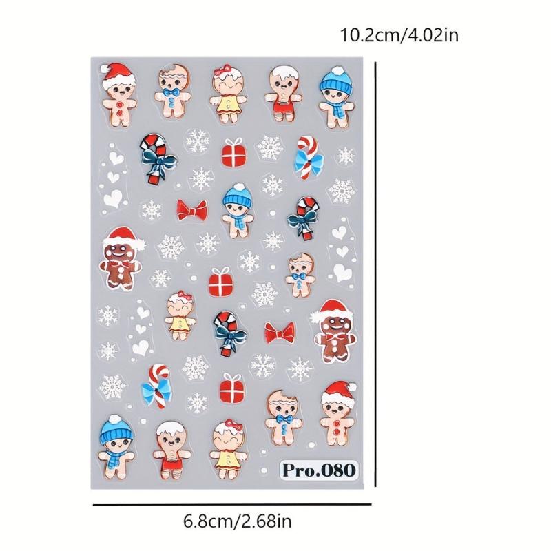 Christmas Cartoon Nail Art Stickers 5D Embossed Santa Snowflake Snowman Elk