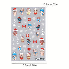 Christmas Cartoon Nail Art Stickers 5D Embossed Santa Snowflake Snowman Elk